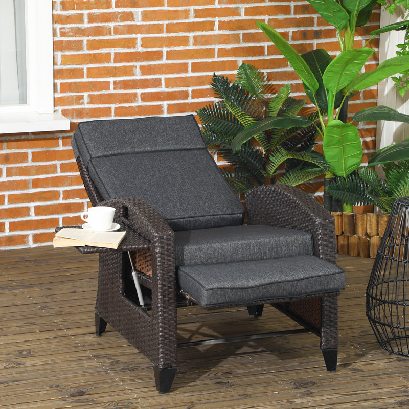 Bagent 127cm Long Reclining Single Sun Lounger with Cushions, Dark Grey