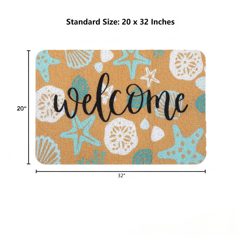Tapis de bain Coastal Shell Welcome, 20 x 32 po, antidérapant pour salle de bain et maison de plage