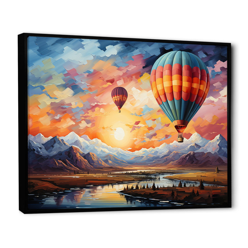 «Expressionist Balloon Flight I» sur toile, Cadre flottant noir, H 16 po x l 32 po x P 1 po