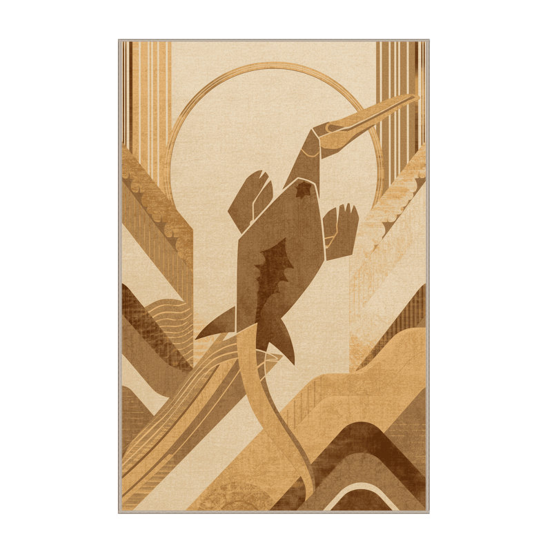 Tapis arc-en-ciel art déco lavable à la machine Ozain Plesiosaurus, 3 X 5