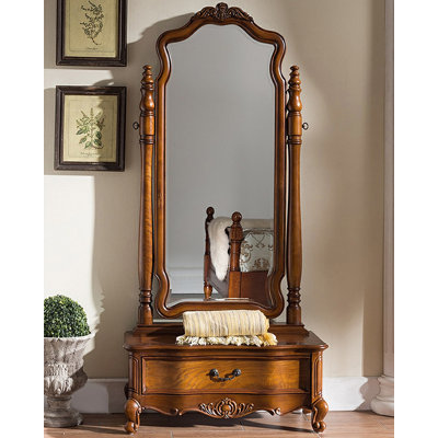 Miroir américain en chêne avec tiroirs