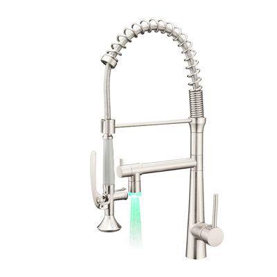 Heavy Duty Commercial Style Kitchen Faucet With Single Handle Pre-Rinse Spring , Matte Black Finish In Brushed Nickel Contemporary Style, And Solid Brass Construction High Arc Pull Down 360 Degree