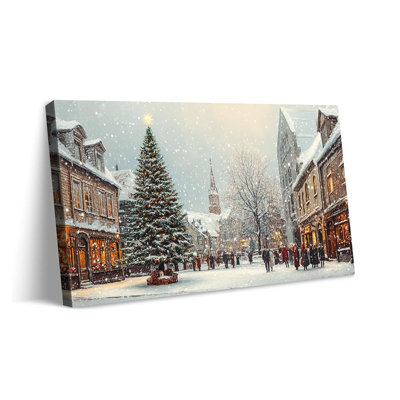 «Vintage Christmas Village», art mural sur toile, paysage enneigé du 19e siècle avec arbre de Noël, impressions sur toile pour le salon, cuisine, encadré 40 x 20 po
