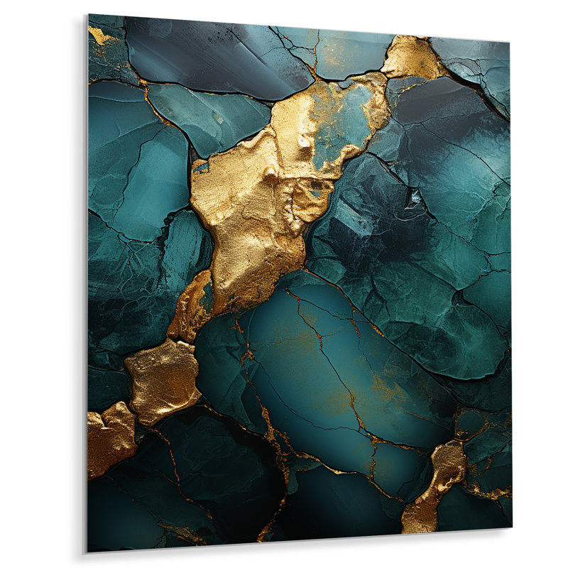 Or et vert motif de marbre abstrait II - décoration murale en marbre, H 20 po x l 12 po x P 1 po