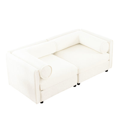 2 chenilles blanches avec espace de rangement, fabrication cylindrique moderne et ergonomique pour une ambiance détendue, choix de design intérieur, rangement élégant, tissu, éléments de salon confortables, accessoire de maison