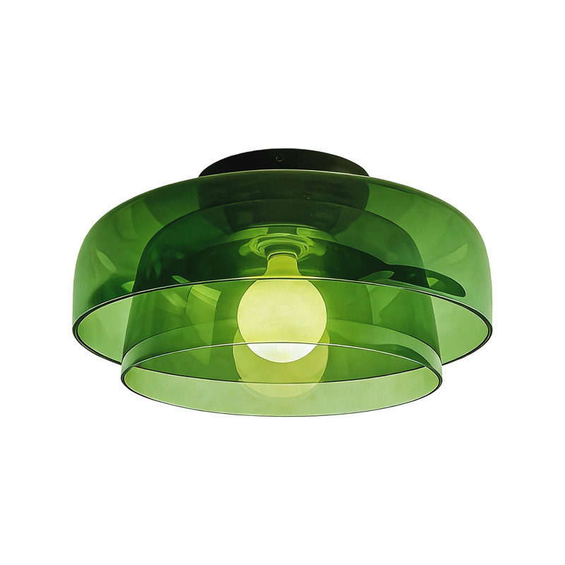 Abat-jour en verre Mid-Century, Vert, Couche double