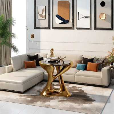 Golden fiberglass trophy, marble coffee table