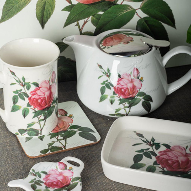 Plateau en porcelaine, roses