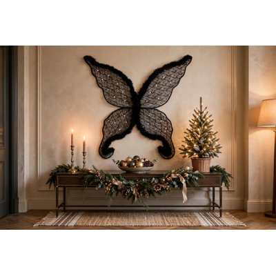 Black Angel Wing Adult Costume - Large Fairy Lace and Feather Wings Halloween or Cosplay