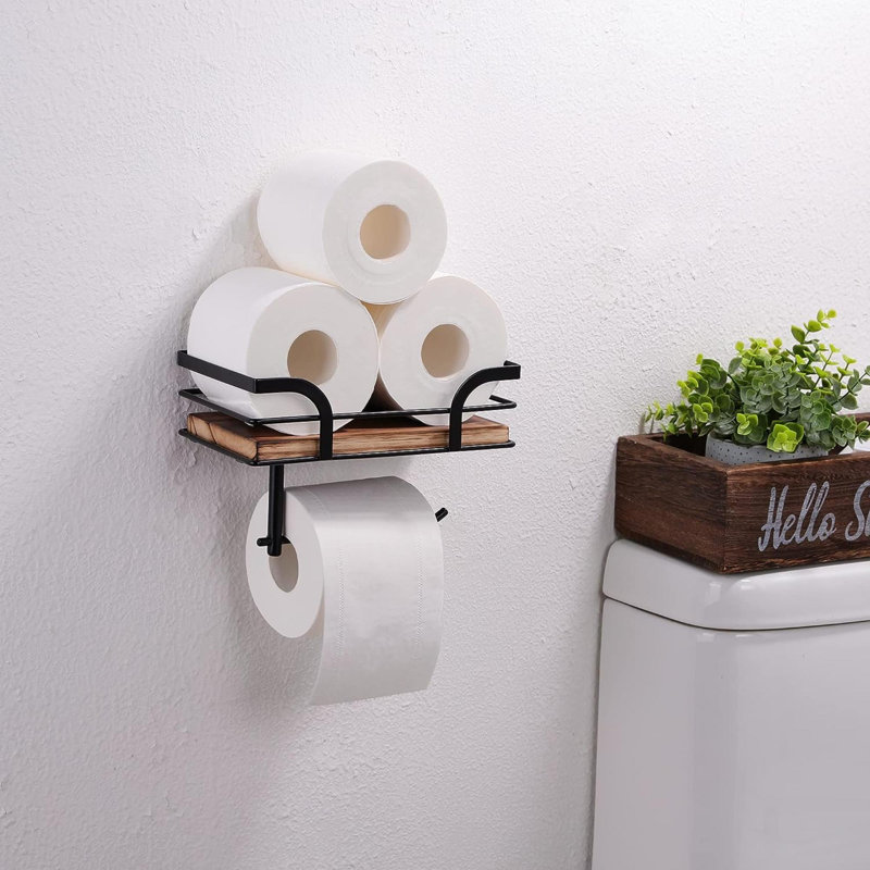 Porte-papier hygiénique mural, Gris / Bois