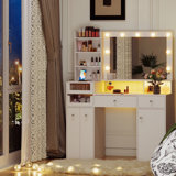 Vanity Desk With Outlet, Hollywood Vanity With Glasss Drawers Tabletop