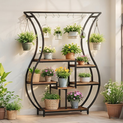 Vase-Shaped 71" Plant Stand, 6-Tier Plant Shelf with 10 Hanging Hooks