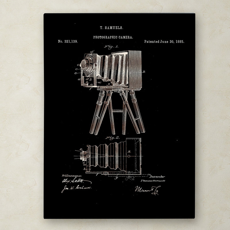 « graphicing camera brevet 1885 », impression sur toile tendue, H 19 po x l 14 po x P 2 po
