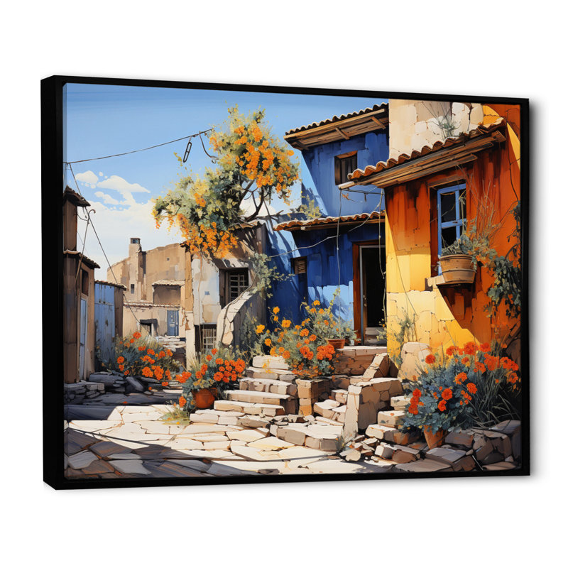 " Spain Rustic Village ", 24" H x 32" W x 1" D, Black Floater Framed