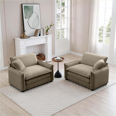 Sofas Couches | 2-Piece Deep Seated Sofa Set, For Living Room & Office, Retro Modern | Tan | Corduroy