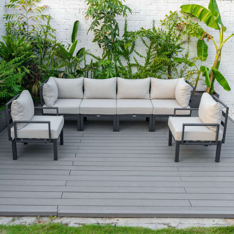 Chelsea 6‑Piece Outdoor Patio Sectional – Powder‑Coated Aluminum U‑Shape Conversation Set with Removable Cushions, Beige