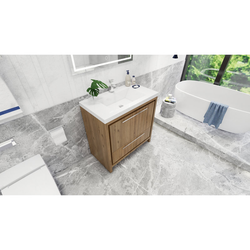Ensemble de meuble-lavabo simple 36 po Alsadig, Chêne naturel
