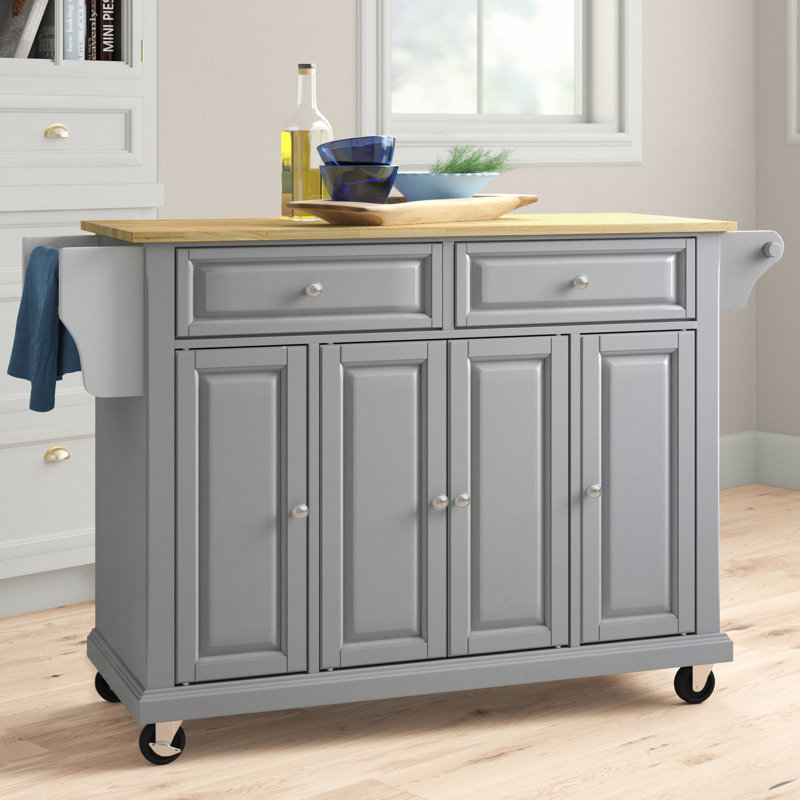 Ken Solid Wood Top Kitchen Island, Vintage Gray