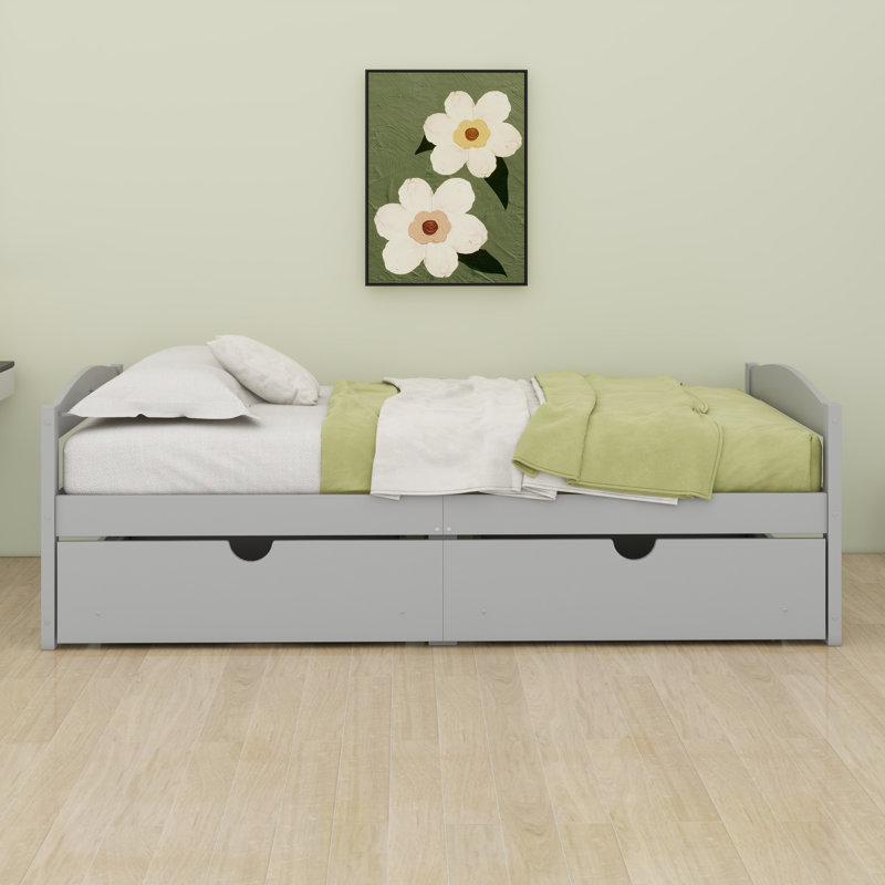 Lit plateforme avec tiroirs, Gris