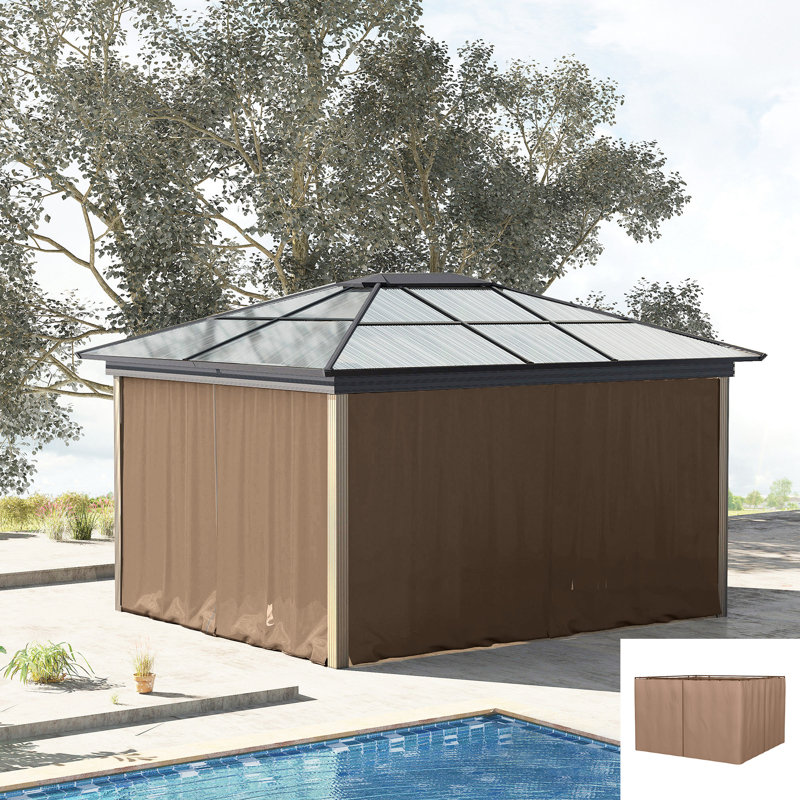 Ensemble de rideaux latéraux pour gazebo 9,84 pi x 9,84 pi avec crochets et anneaux en C, 6.7" H x 10" W x 10" D, Brun