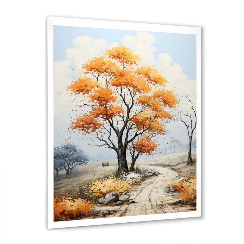 Paysage d'érable orange sur toile, H 32 po x l 16 po x P 1 po, Cadre photo blanc