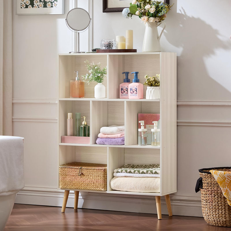 3-Tier Freestanding Open Cube Bookshelf, Light Gray/White