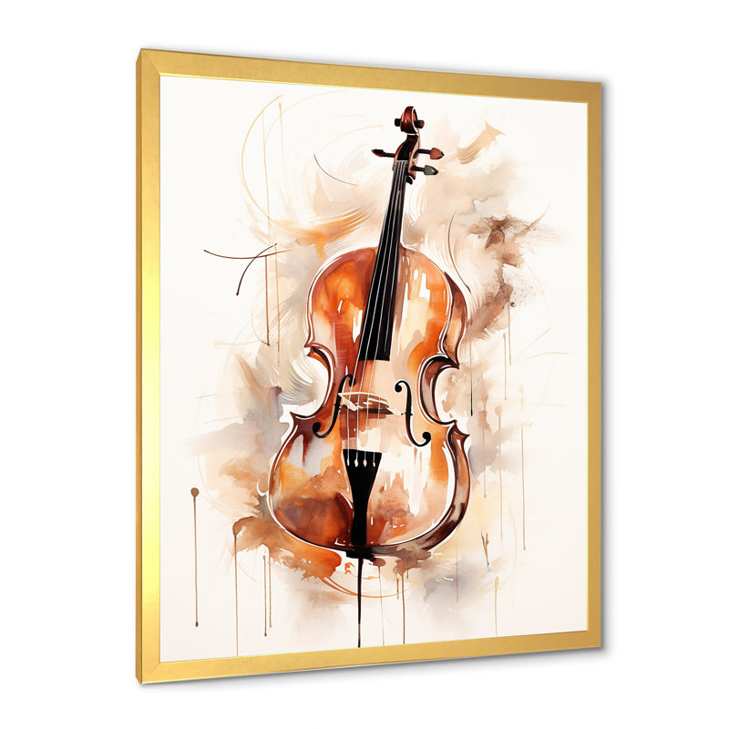 Cello Contour Rich Brown IV sur toile, Cadre doré simple, H 40 po x l 30 po x P 1,5 po