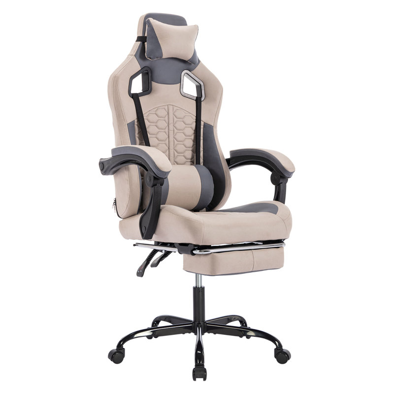 Fauteuil de jeu en PVC avec appui-tête et repose-pieds réglables Van, Noir blanc