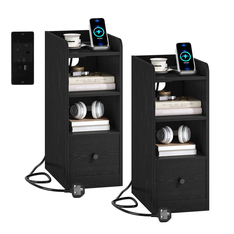 38cm W Metal Bedside Table, Black