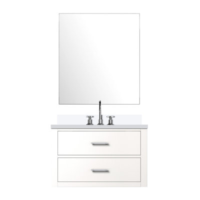 Meuble-lavabo blanc avec comptoir en quartz, traitement de purification inclus du miroir et du robinet - l 30 po x 22 30 po, quartz, procédé de précision