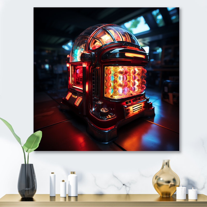 Red Soundtrack Symphony Jukebox Melodies - Jukeboxes Metal Wall Art, 36" H x 36" W