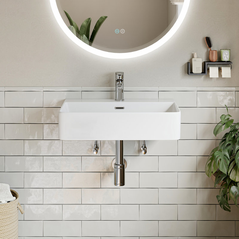 Belfry Bathroom 600mm L x 420mm W White Ceramic Rectangular Sink with Overflow