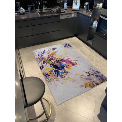 Tapis décoratif moderne multicolore à motif abstrait éclaboussé de peinture beige