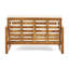 Table basse belge avec structure en lattes de bois, coussins d'eau pour terrasse, largeur 33,5 pouces, croquis en couleur.
