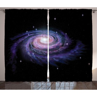 Galaxy Celestial Dust Votex Spiral Galaxy Nebula Fantasy Spark Plasma Stars Planet Print Graphic Print & Text Semi-Sheer Rod Pocket Curtain Panels -  Ambesonne, p_25080_108x84