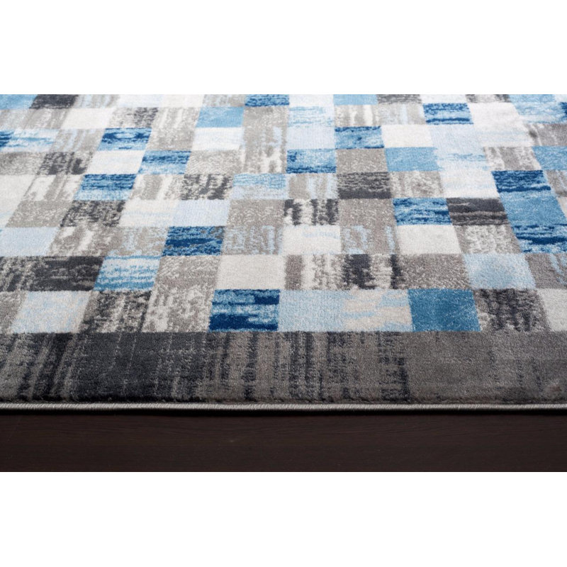 Tapis d'intérieur / extérieur carreauté gris / bleu Artimacormick, Rectangle 10 pi x 13 pi