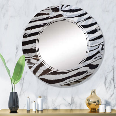 Plumes de faisan argentées - Miroir mural traditionnel rond