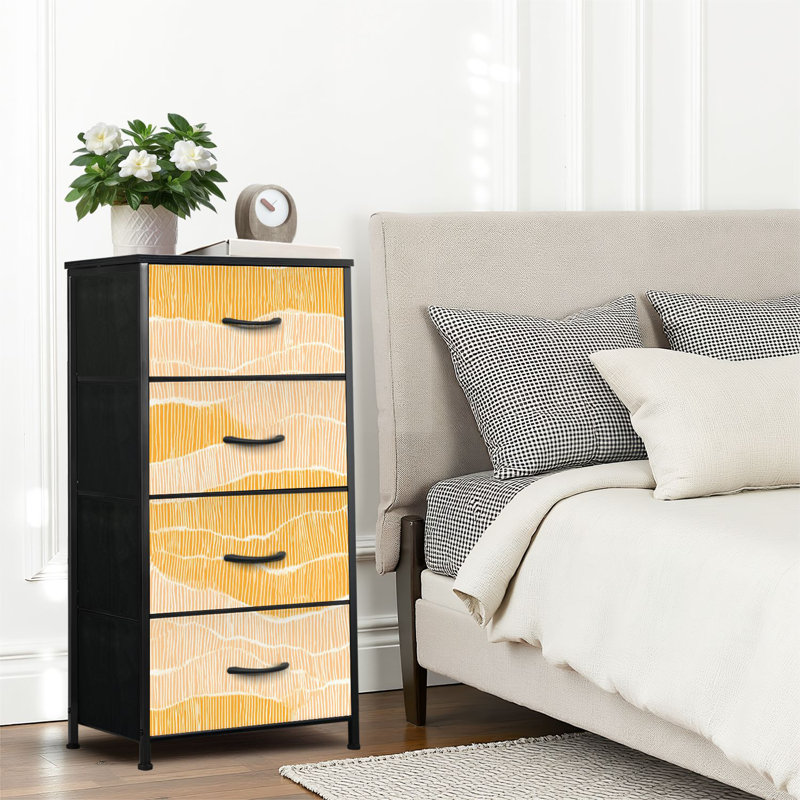 4 Drawer Dresser for Bedroom, Narrow Chest of Drawers, Wooden Top and Study Iron Frame 18"x37.5"-(WxH)