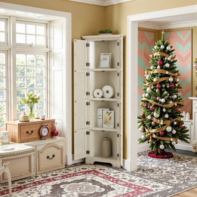 72 Tall Corner Pantry Cabinet With 8 Doors And 4 Tiers Solid Wood Storage Solution