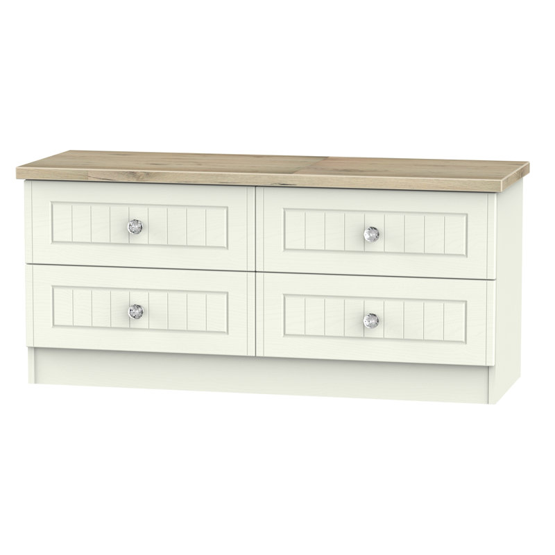 Fully Assembled Zenfield 4 Drawer Chest, Cream Ash/Bordeaux Oak