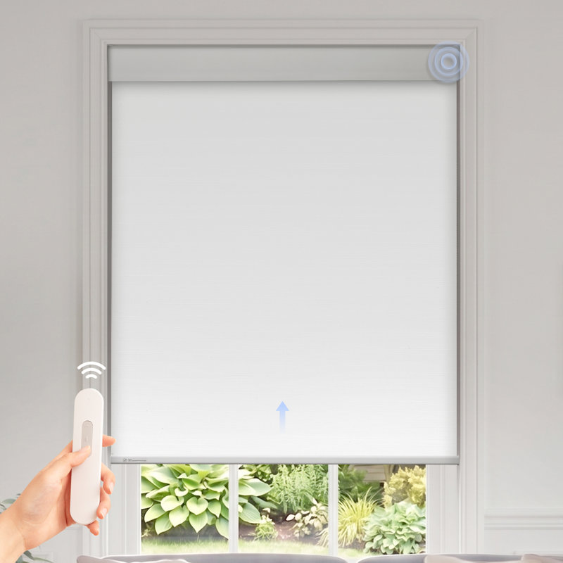 Masami Motorized Blackout Cordless Roller Shade, White, 23"W x 72"L