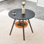 Table de salle à manger ronde avec panier de rangement tissé suspendu (31,5 po, panneau de fibres à densité moyenne noir, pieds en noyer, 2 à 4 places)-772519743