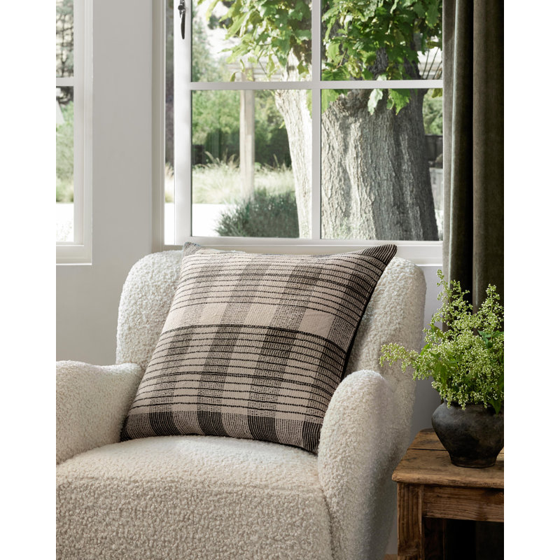 Ivory and Black Striped Cotton Blend Throw Pillow Set