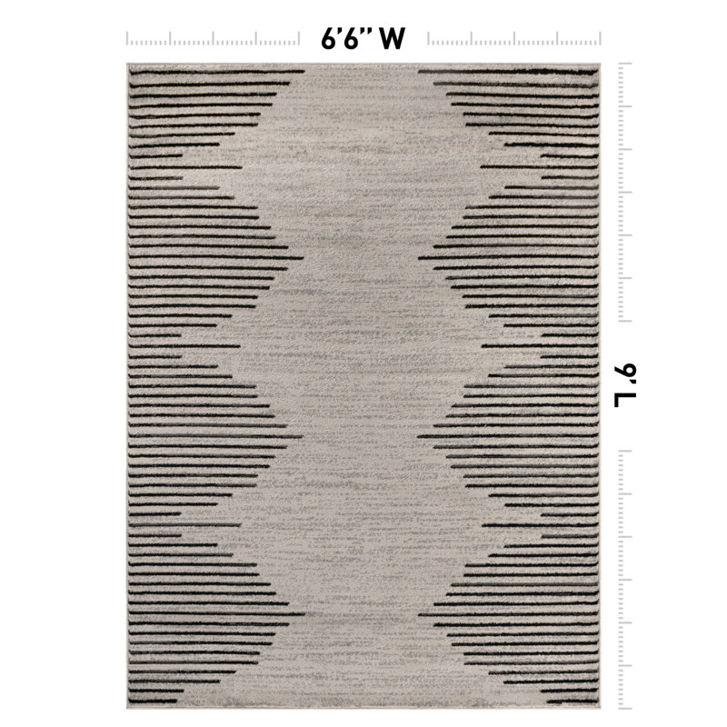 Damarcus Geometric Cream/Black/Gray Area Rug, Rectangle 6'6" x 9', Cream