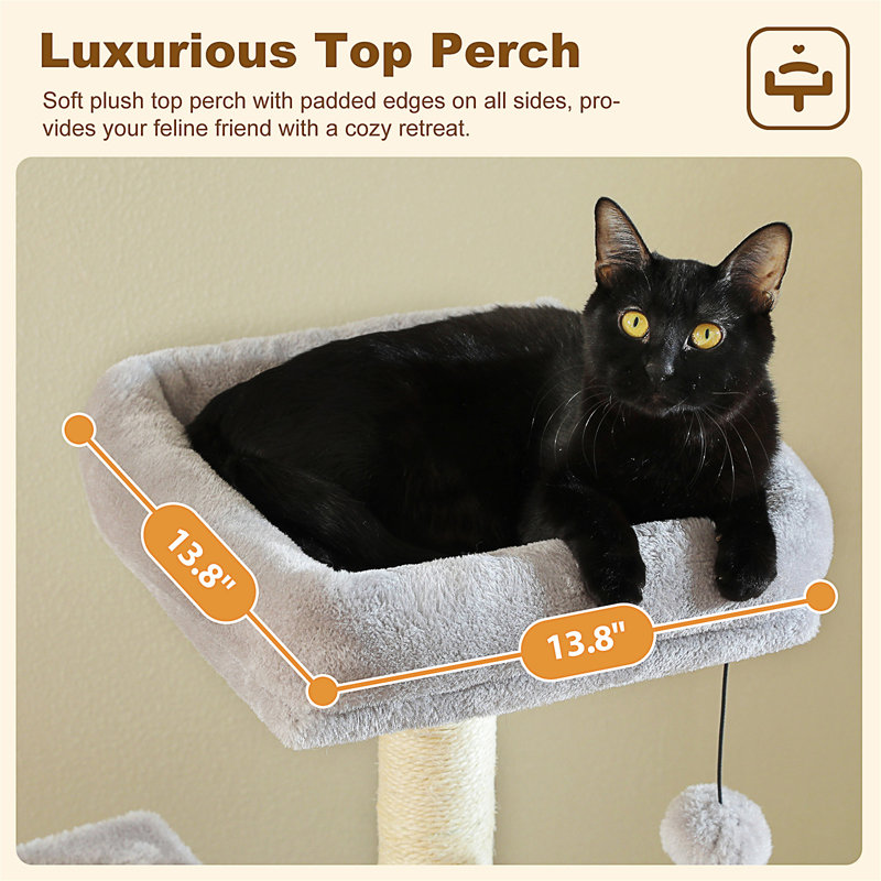 Arbre à chat inférieur pour chats d'intérieur, tour pour chat à plusieurs niveaux de 62 po avec 2 condos spacieux, patin à griffer, 4 poteaux à griffer, 2 perchoirs supérieurs, 2 pompons