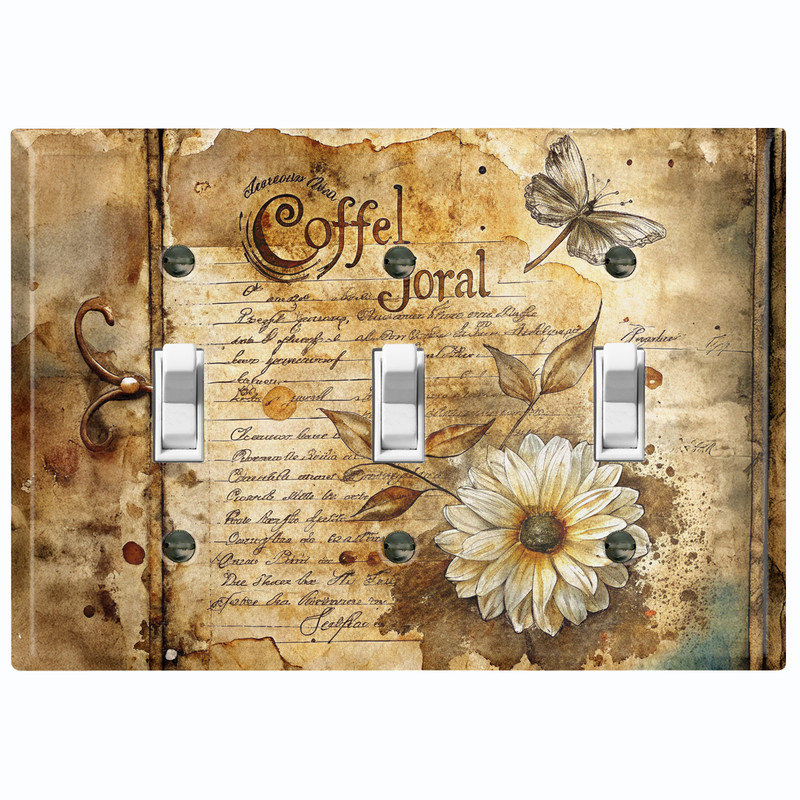 Couvercle de plaque d'interrupteur en métal; Bascule 3 bandes US standard - journal floral rustique, Triple # 3
