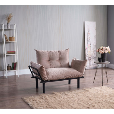 Causeuse futon - beige, métal, 48,17 po de profondeur, 24,41 po de largeur, 35,64 po de hauteur, 29,95 lb de poids avec structure en métal, 49 po 24 po, 35 po et 30 lb de poids