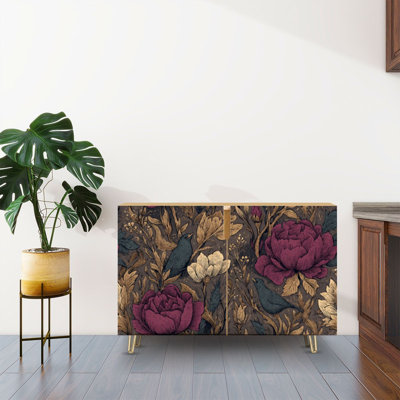 Sideboard Buffet Cabinet with Storage Elegant Dreamlike Botanical with 2 Doors for Living Room and Kitchen