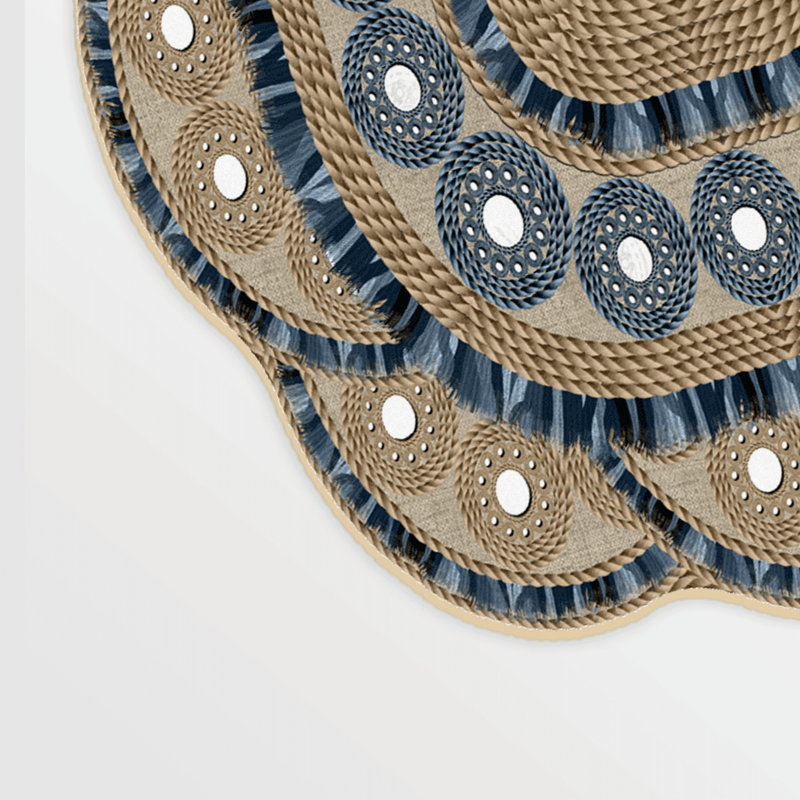 Tapis crème / bleu en polyester tissé à la machine Novelty Wegnerc, Nouveauté 5 pi 11 po x 9 pi 2 po