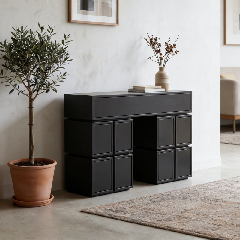 Modern solid-color irregular-shaped console table, 37.8" H x 55.12" W x 11.81" D, Black